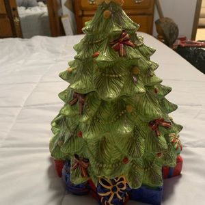 Vtg Holiday Time Christmas Tree Cookie Jar Toys Teddy Bear Star NOS